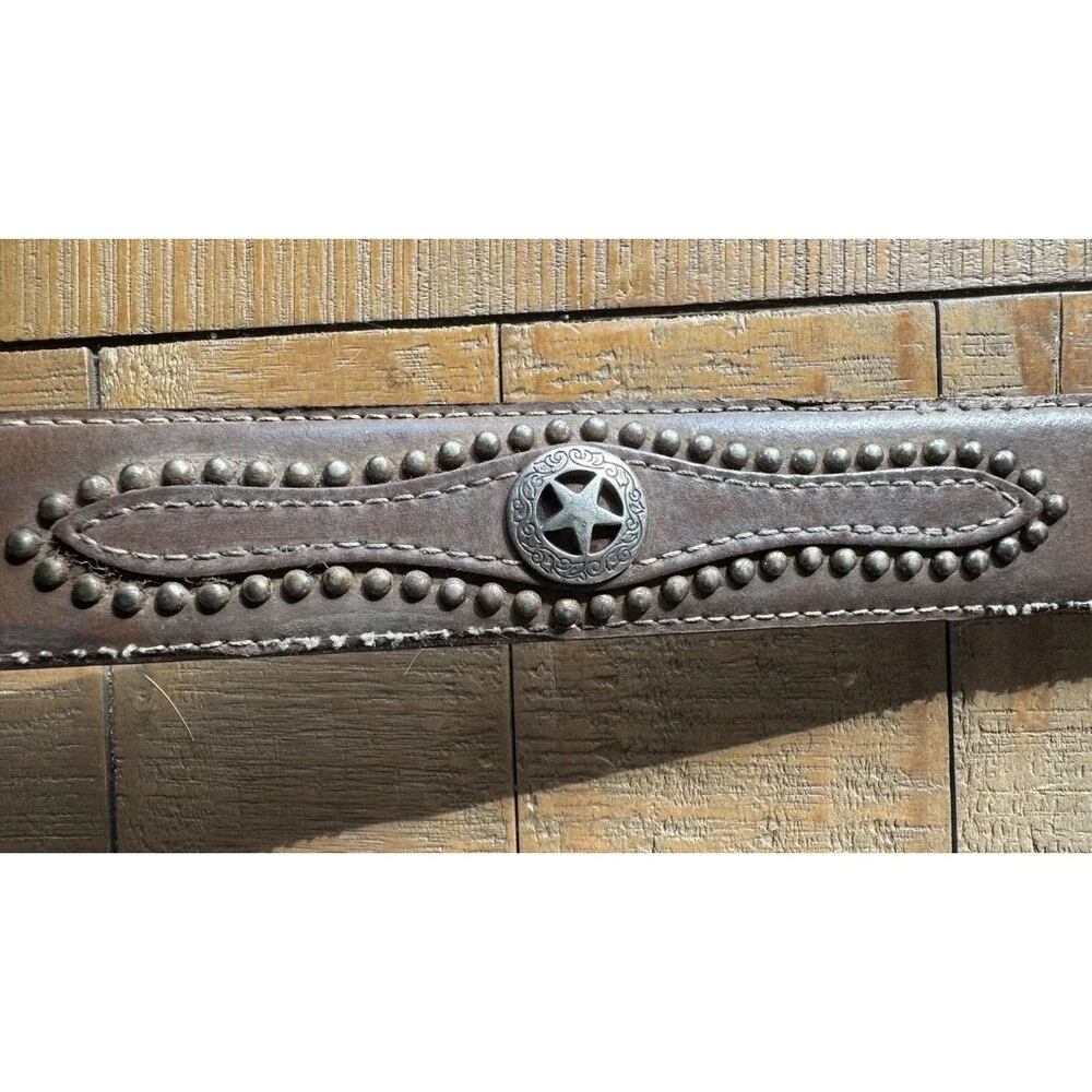 Nocona Mens 32 Western Silver Engraved Buckle Brown Leather Rustic Belt